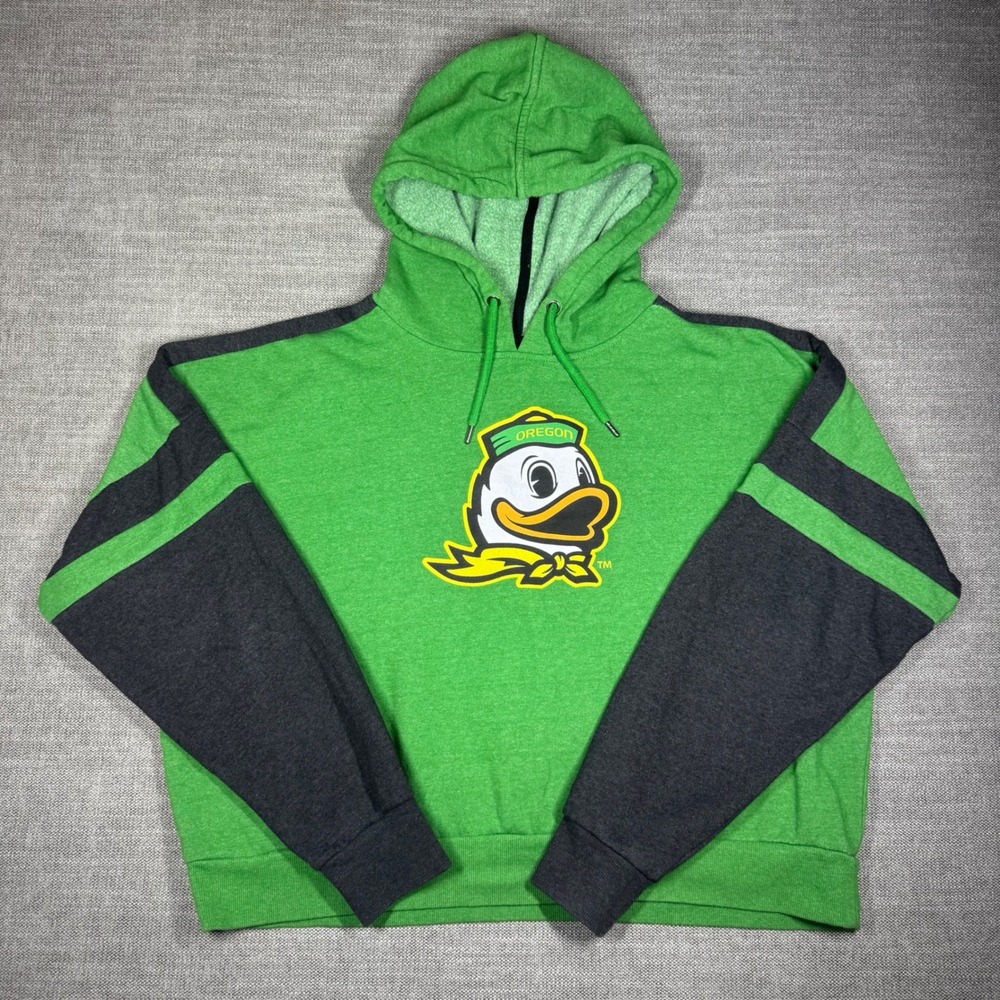 Colosseum Women Oregon Ducks Green Throwback Stripe Arch Logo Cropped Hoodie XL